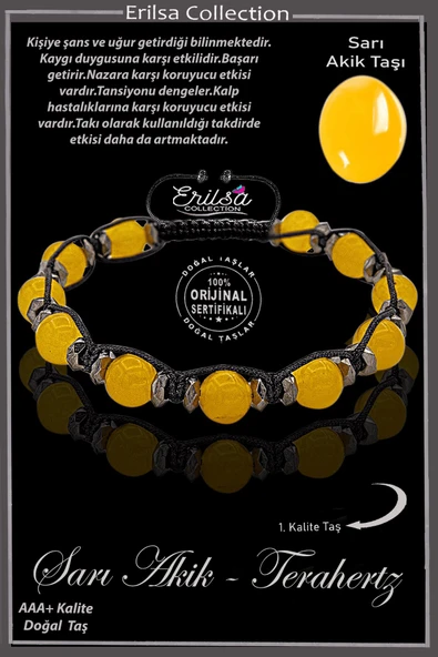 Sertifikalı Gerçek AAA+ Terahertz - Sarı Akik Taşı Bileklik- Ayarlamalı ürün görseli
