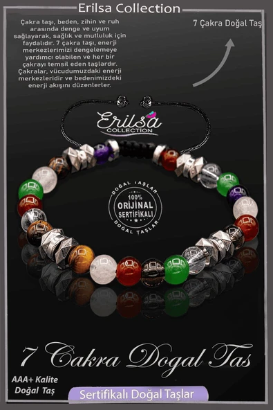 Sertifikalı 7 Çakra Doğal Taş Bileklik - Terahertz Akik Kaplan Gözü Yeşim Dumanlı Kuvars Ametist ürün görseli