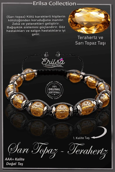 Sertifikalı Terahertz - Sarı Topaz Taşı Bileklik - Ayarlamalı ürün görseli