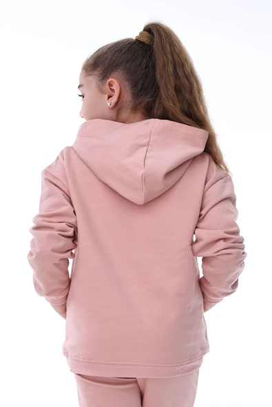 Basic Kapüşonlu Şardonlu Kanguru Cep Detaylı Çocuk Sweatshirt 3-10 Yaş Ekru - 3