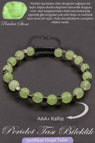 Sertifikalı AAA+ Kalite Gerçek Terahertz - Peridot Taşı Bileklik - Resim 2