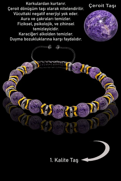 Sertifikalı AAA+ Gold - Hematit Aparatlı Çeroit Taşı Bileklik - Resim 2