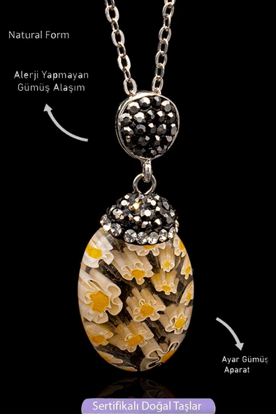 Sertifikalı Zirkon Taşlı Model Sarı Murano Kuvars Taşı Kolye ürün görseli