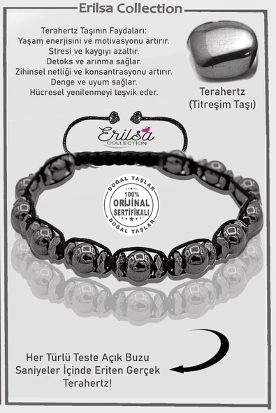 Sertifikalı AAA+ Gerçek Terahertz Taşı Bileklik - Titreşim Taşı ürün görseli