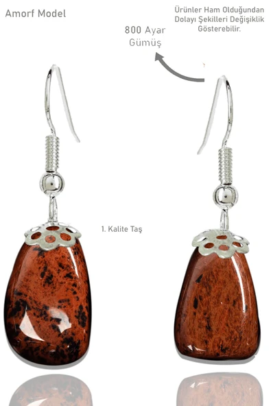 Sertifikalı Amorf Model Ham Kahverengi Obsidyen Taşı Küpe ürün görseli