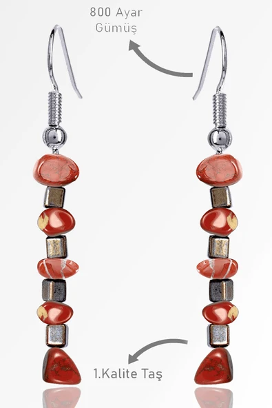 Sertifikalı Ham Kırık Taşlı Model Kırmızı Jasper Taşı Küpe ürün görseli