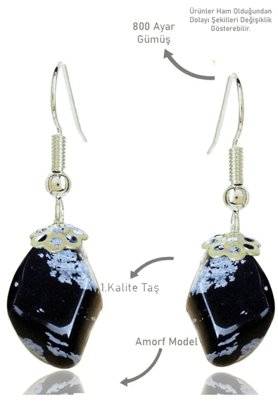 Sertifikalı Amorf Model Karlı Obsidyen Taşı Küpe ürün görseli