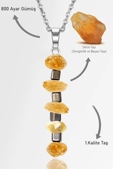 Sertifikalı AAA+ Kırık Taşlı Model Bal Sitrin Taşı Kolye
