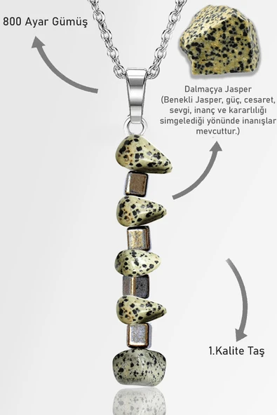 Sertifikalı AAA+ Kırık Taşlı Model Dalmaçya Benekli Jasper Taşı Kolye ürün görseli