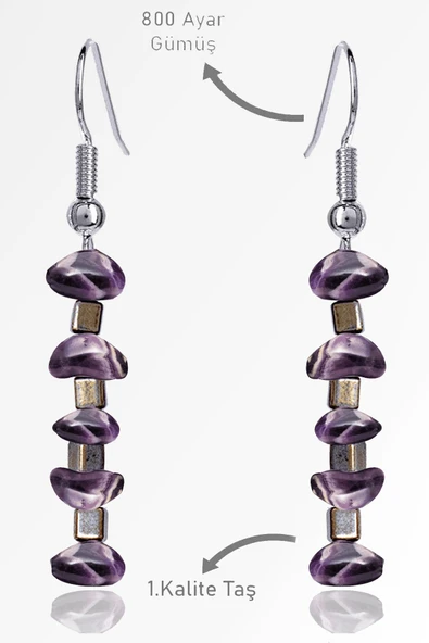 Sertifikalı Ham Kırık Taşlı Model Ametist Taşı Küpe ürün görseli