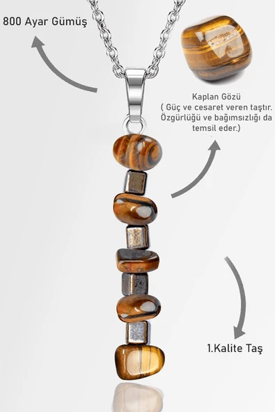 Sertifikalı AAA+ Kırık Taşlı Model Kaplan Gözü Taşı Kolye - 1