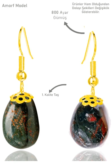 Sertifikalı Amorf Model Kan Taşı Küpe (Heliotrop Taşı) - Gold Renkli ürün görseli