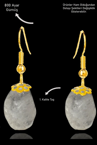 Sertifikalı Amorf Model Ham Kristal Kuvars Taşı Küpe - Gold Renkli ürün görseli
