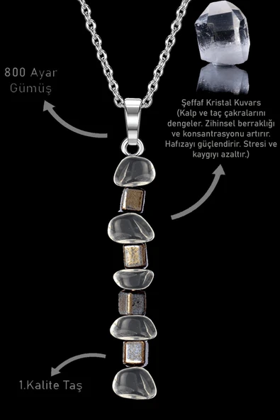 Sertifikalı AAA+Kırık Taşlı Model Şeffaf Kristal Kuvars Taşı Kolye ürün görseli