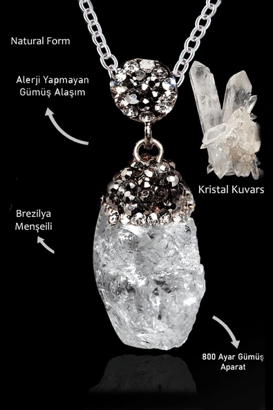 Sertifikalı Zirkon Taşlı Model Ham İşlenmemiş Kristal Kuvars Taşı Kolye ürün görseli