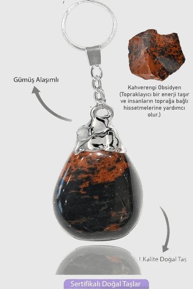Sertifikalı Ham Model Kahverengi Obsidyen Taşı Doğal Taş Anahtarlık