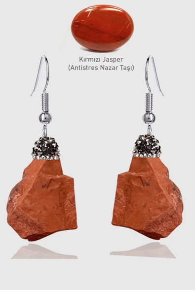 Sertifikalı Zirkon Taşlı Model Ham İşlenmemiş Kırmızı Jasper Taşı Küpe ürün görseli