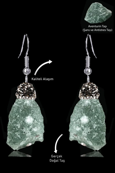 Sertifikalı Zirkon Taşlı Model Ham İşlenmemiş Aventurin Taşı Küpe