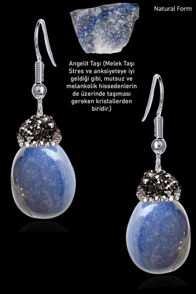 Sertifikalı Zirkon Taşlı Model Ham Angelit Taşı Küpe - Melek Taşı ürün görseli