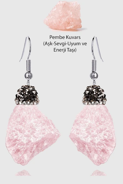Sertifikalı Zirkon Taşlı Model Ham İşlenmemiş Pembe Kuvars Taşı Küpe ürün görseli