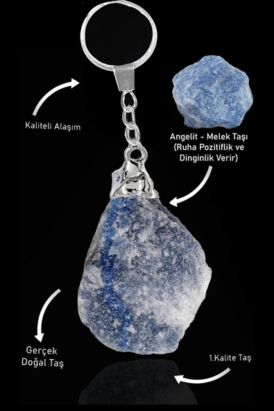 Sertifikalı Ham İşlenmemiş Model Angelit Taşı Doğal Taş Anahtarlık (Melek Taşı) ürün görseli