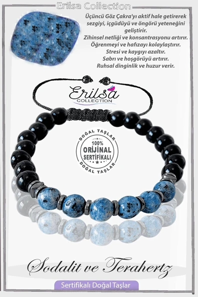 Sertifikalı Gerçek Obsidyen - Fasetli Sodalit Taşı Bileklik ürün görseli