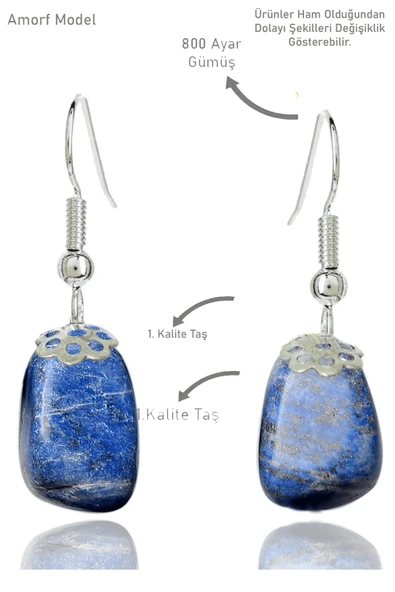 Sertifikalı Amorf Model Ham Sodalit Taşı Küpe ürün görseli
