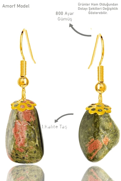 Sertifikalı Amorf Model Ham Unakit Taşı Küpe - Gold Renkli ürün görseli
