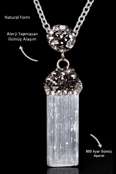 Sertifikalı Zirkon Taşlı Model Ham İşlenmemiş Selenit Taşı Kolye ürün görseli