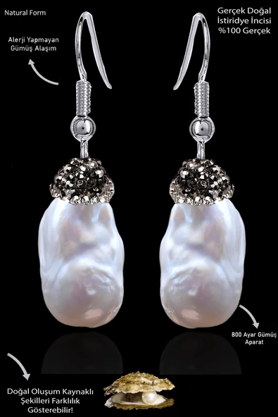 Sertifikalı Zirkon Taşlı Model Ham Doğal Barok Inci Küpe - İstiridye İncisi ürün görseli