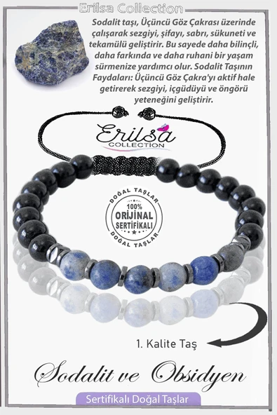 Sertifikalı Gerçek Obsidyen - Hematit - Sodalit Taşı Bileklik ürün görseli