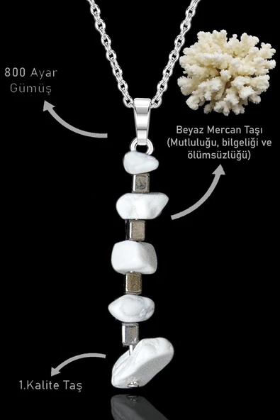 Sertifikalı Kırık Taşlı Model Beyaz Mercan Taşı Kolye ürün görseli
