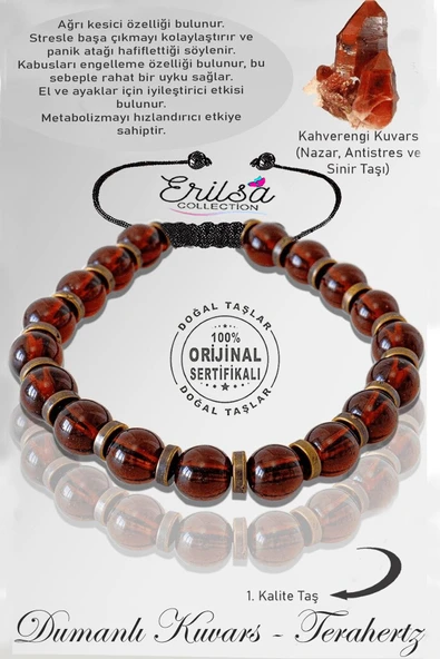 Sertifikalı Silver Rose Hematit - Kahverengi Dumanlı Kuvars Taşı Bileklik - Ayarlamalı ürün görseli