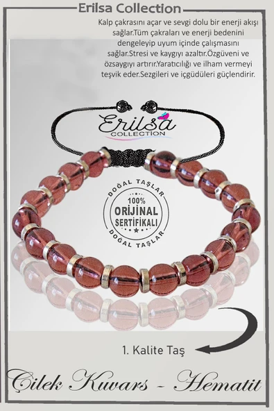 Sertifikalı Silver Fasetli Hematit - Çilek Kuvars Taşı Bileklik - Ayarlamalı ürün görseli