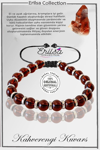 Sertifikalı Silver Hematit - Kahverengi Dumanlı Kuvars Taşı Bileklik - Ayarlamalı ürün görseli