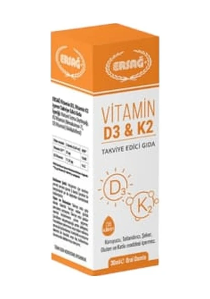 ERSAĞ VİTAMİN D3 K2 TAKVİYE EDİCİ GIDA 30 ML