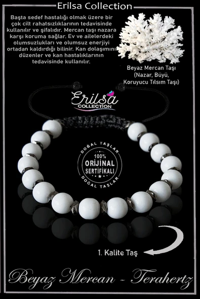 Sertifikalı Gerçek Fasetli Hematit - Beyaz Mercan Taşı Bileklik - Ayarlamalı ürün görseli