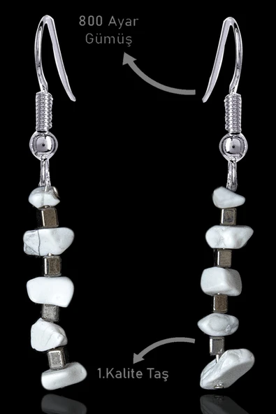 Sertifikalı Kırık Taşlı Model Beyaz Mercan Taşı Küpe