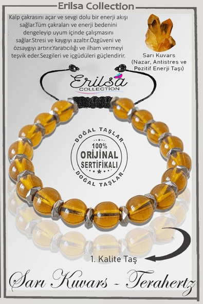 Sertifikalı Fasetli Hematit - Sarı Limon Kuvars Taşı Bileklik- Ayarlamalı ürün görseli