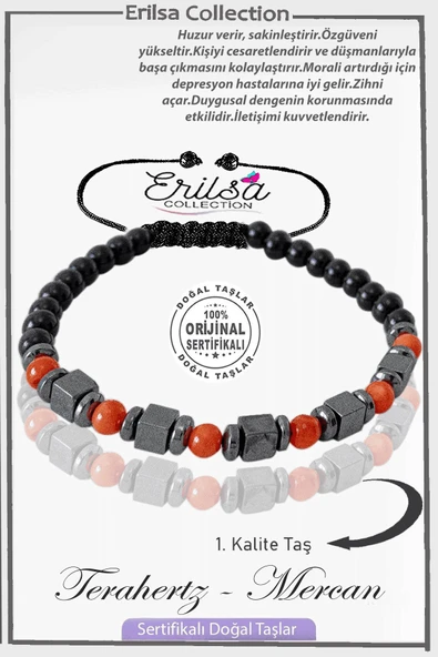 Sertifikalı Gerçek Obsidyen - Terahertz - Kırmızı Mercan Taşı Bileklik ürün görseli