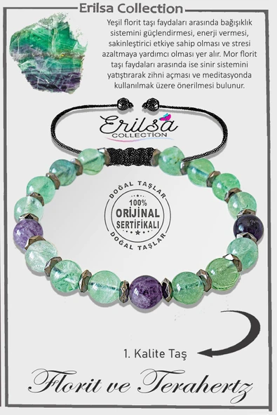 Sertifikalı Silver Hematit - Florit Taşı Bileklik - Ayarlamalı ürün görseli