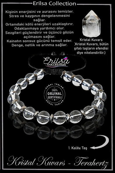 Sertifikalı Fasetli Hematit - Şeffaf Kristal Kuvars Taşı Bileklik ürün görseli 1