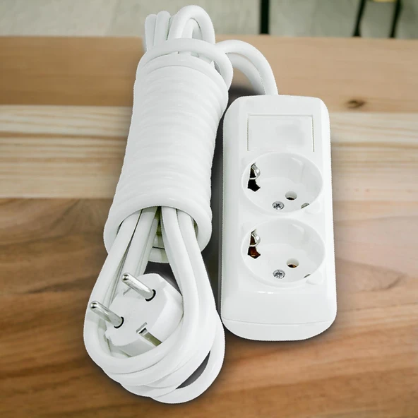 2'li Topraklı Kablolu Grup Priz Fiş Çoğaltıcı 10 Metre Çoklu Asmalı Uzatma Kablosu Anahtarsız - 5