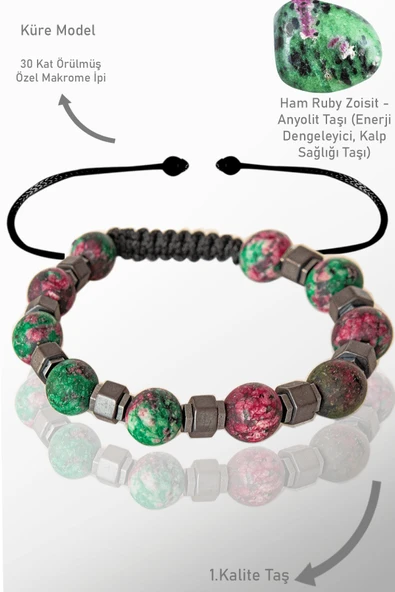Sertifikalı AAA+ Gerçek Ham Ruby Zoisite Taşı Bileklik - Ayarlamalı ürün görseli