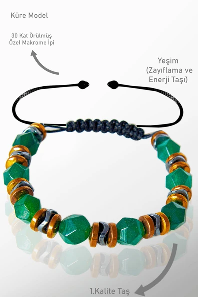 Sertifikalı AAA+ Elmas Kesim Terahertz - Koyu Yeşim Taşı Bileklik - Ayarlamalı ürün görseli