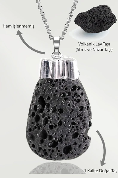 Sertifikalı Tamburlanmış Gerçek Volkanik Lav Taşı Kolye