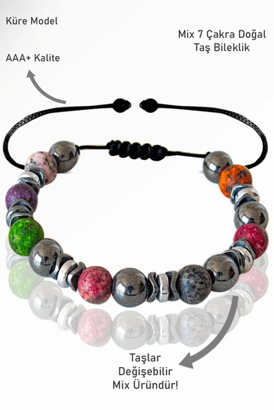 Sertifikalı Gerçek Ham İşlenmemiş 7 Çakra Mix Doğal Taş Bileklik ürün görseli