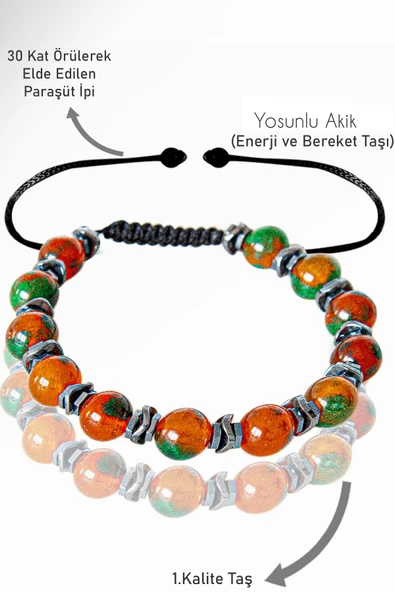 Sertifikalı Gerçek Hematit - Yosunlu Kırmızı Yeşil Akik Taşı Bileklik ürün görseli