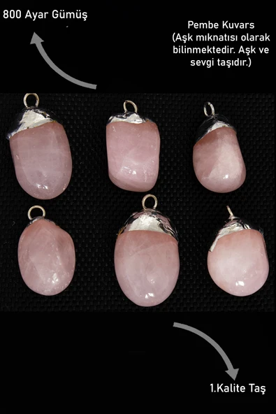 Sertifikalı Tamburlanmış Pembe Kuvars Taşı Kolye - Resim 2