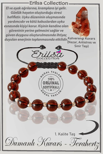 Sertifikalı Gerçek Hematit - Kahverengi Dumanlı Kuvars Taşı Bileklik - Ayarlamalı ürün görseli